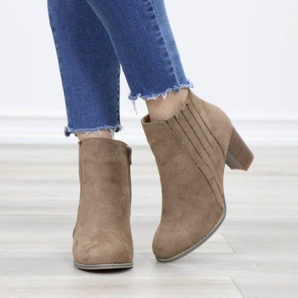 Faux Suede Bock Heel Ankle Bootie - Picture 10 of 13